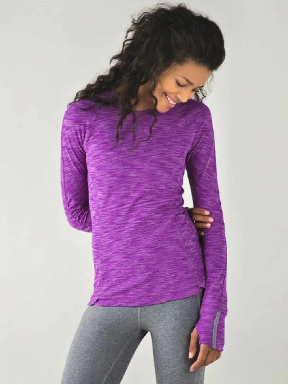 Lululemon Runderful Rulu Long Sleeve Heathered Purple Athletic Top with Pocket 1